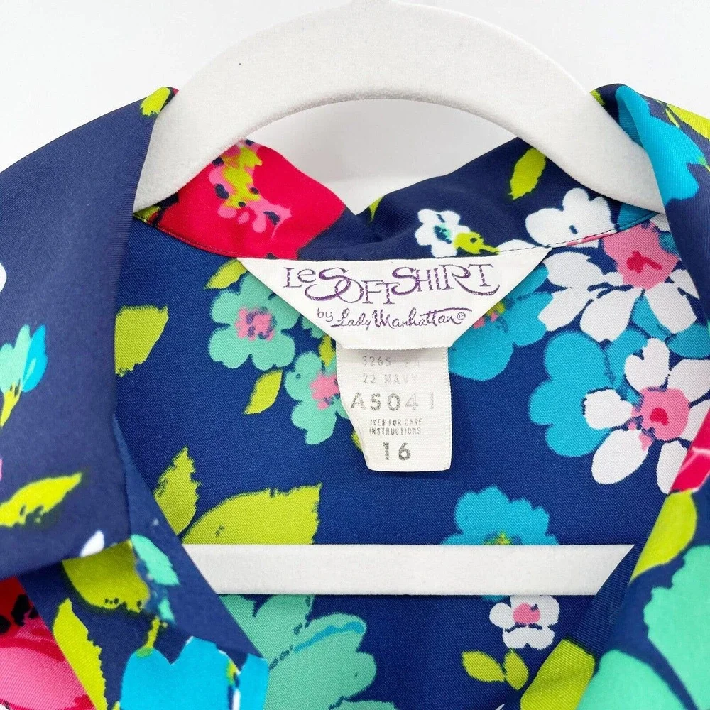 Le Soft Shirt by Lady‎ Manhattan Floral Shirt Size 16 Button Down Belted Vintage